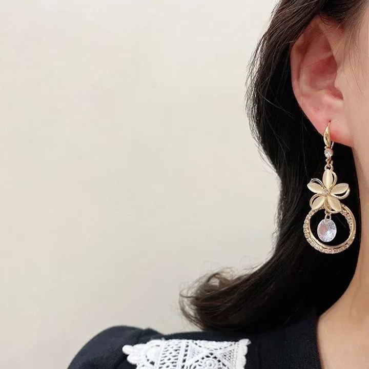 Crystal Zircon Flower Pendant Earrings