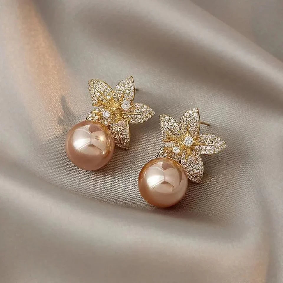 Sparkling Pearl Flower Earrings