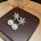 Zircon Snowflake Pearl Earrings