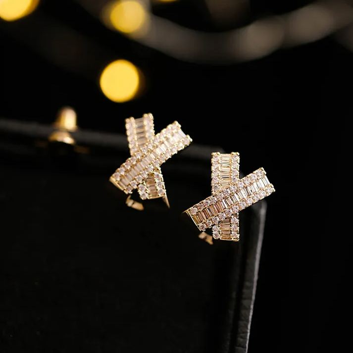 Cross Diamond Stud Earrings