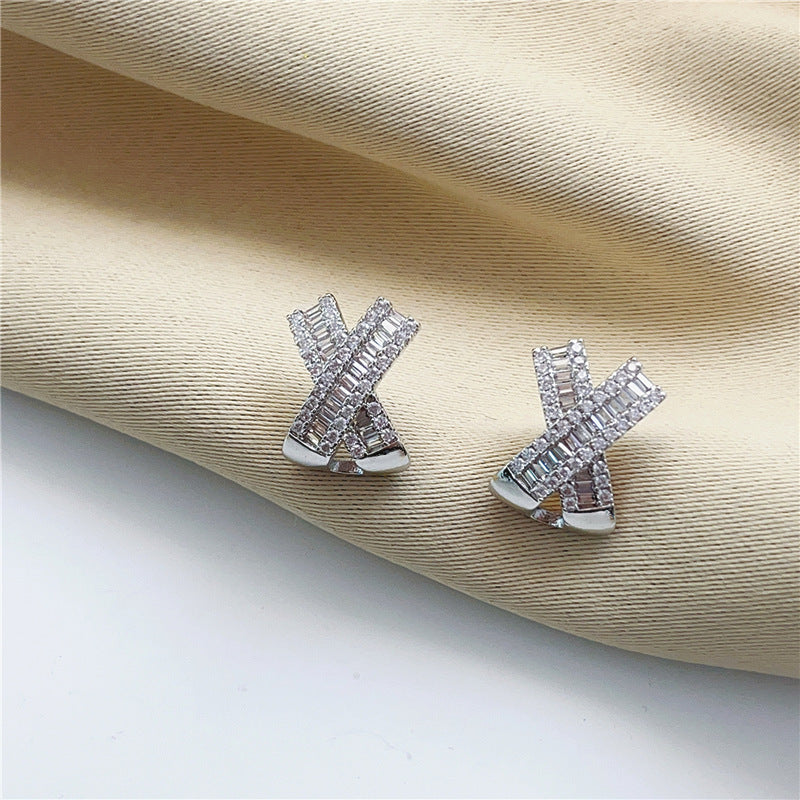Cross Diamond Stud Earrings
