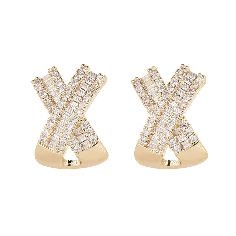 Cross Diamond Stud Earrings