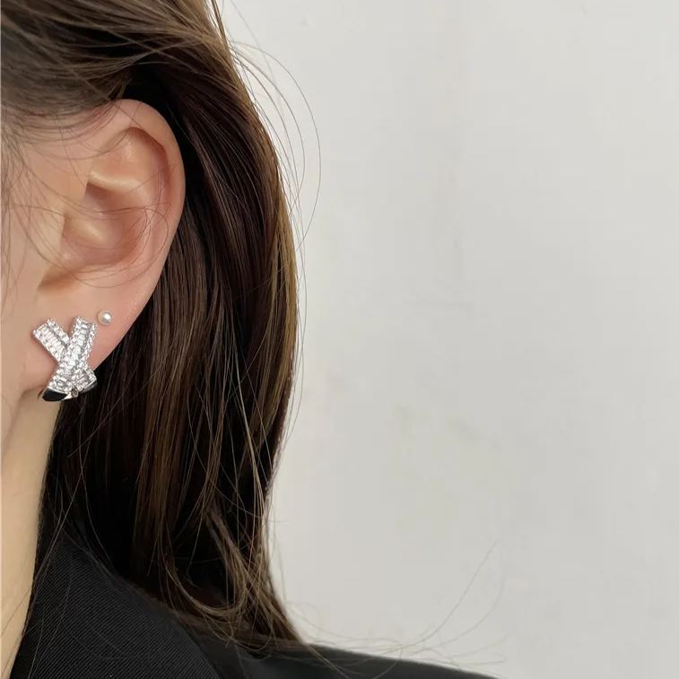 Cross Diamond Stud Earrings
