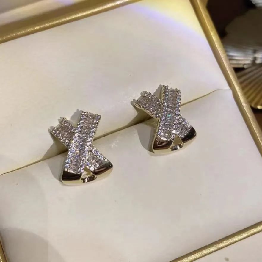 Cross Diamond Stud Earrings