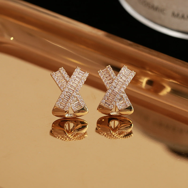 Cross Diamond Stud Earrings