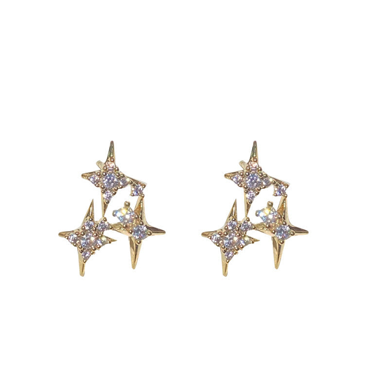 Sparkling Star Silver Needle Stud Earrings