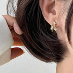 Sparkling Star Silver Needle Stud Earrings