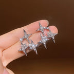 Sparkling Star Silver Needle Stud Earrings