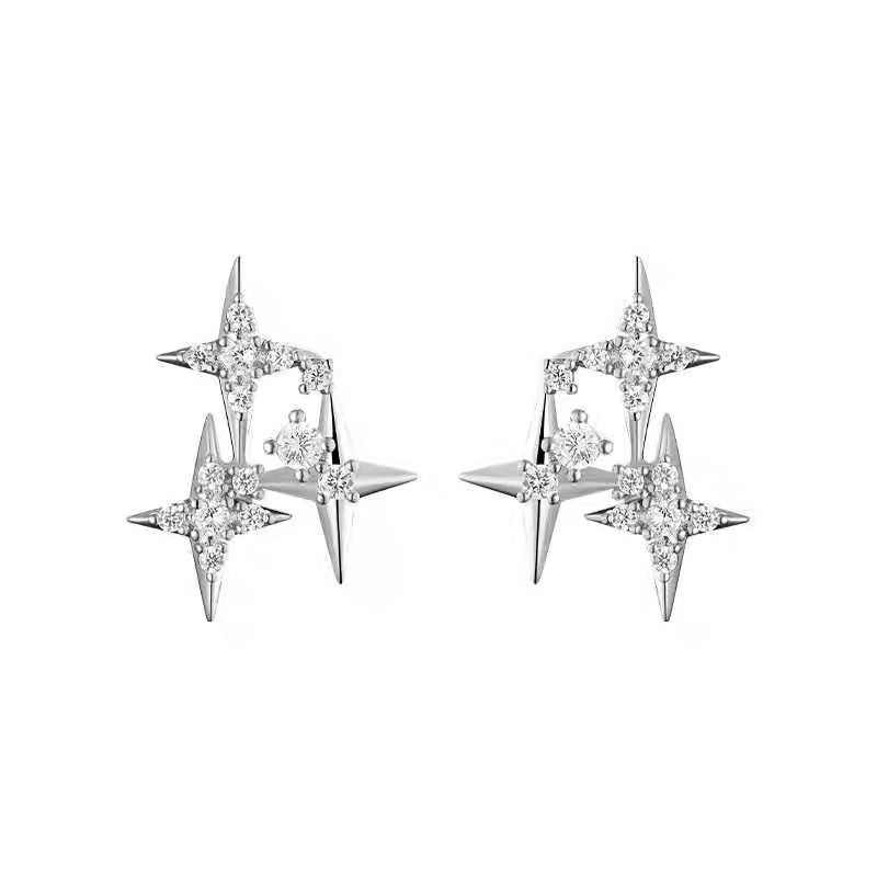 Sparkling Star Silver Needle Stud Earrings