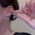 Sparkling Star Silver Needle Stud Earrings
