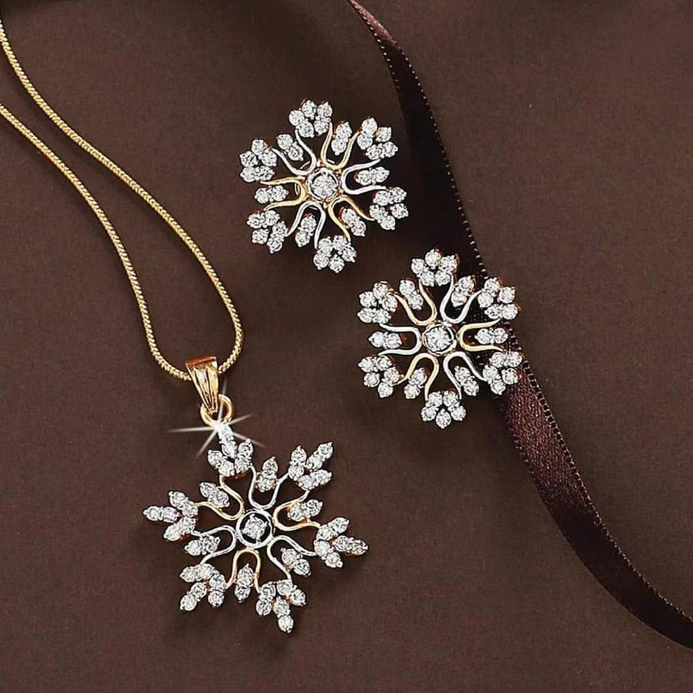 Diamonds Snowflake Earrings Necklace Set