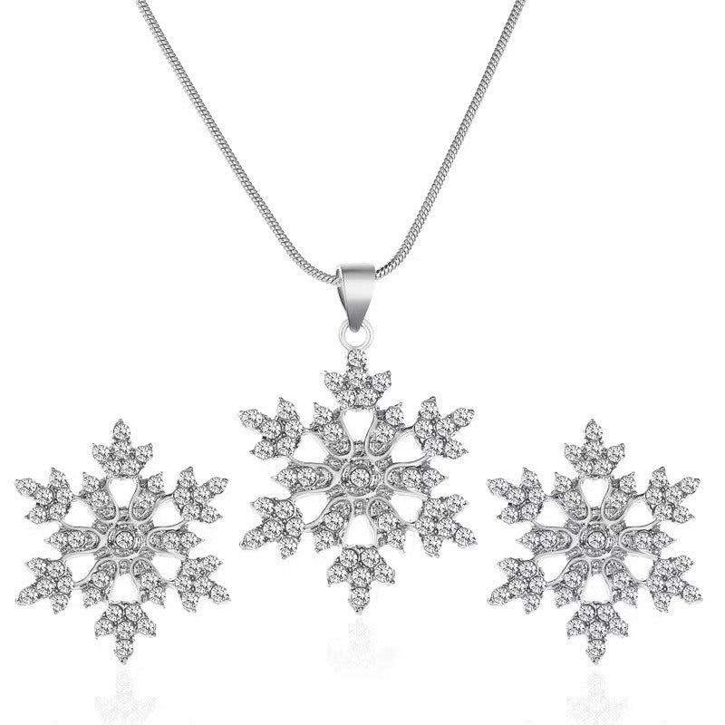 Diamonds Snowflake Earrings Necklace Set