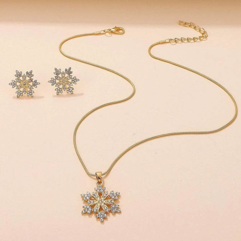 Diamonds Snowflake Earrings Necklace Set