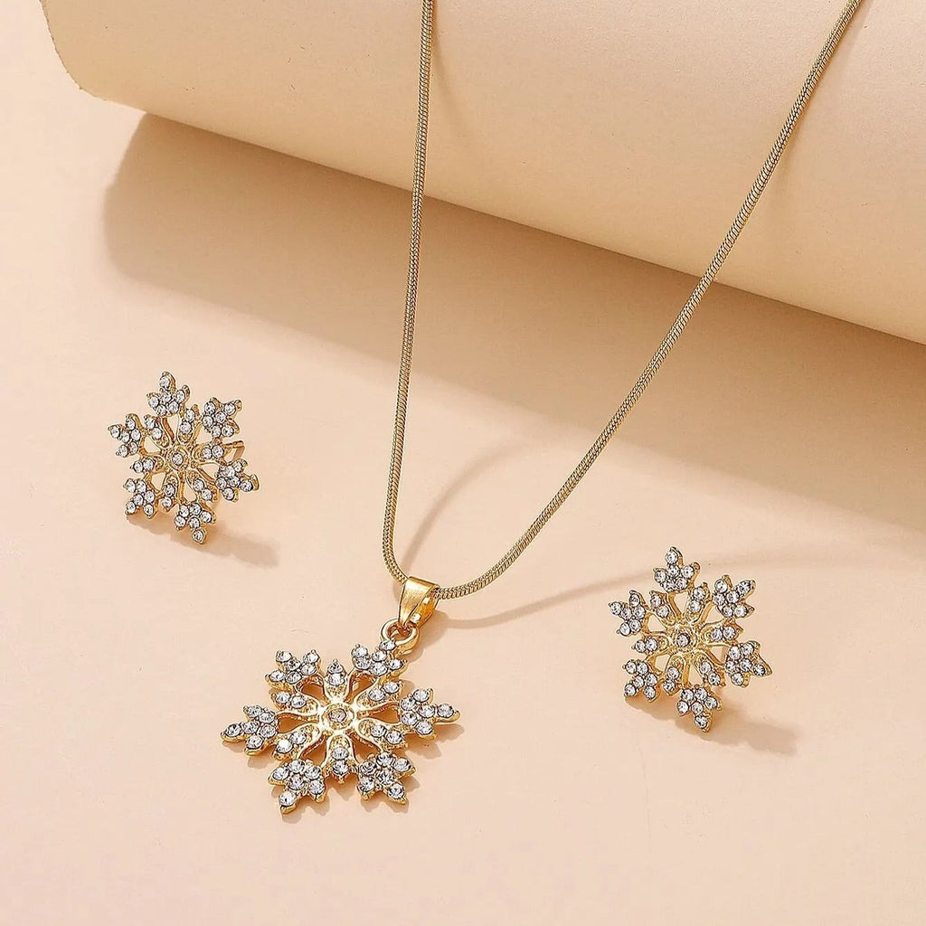 Diamonds Snowflake Earrings Necklace Set