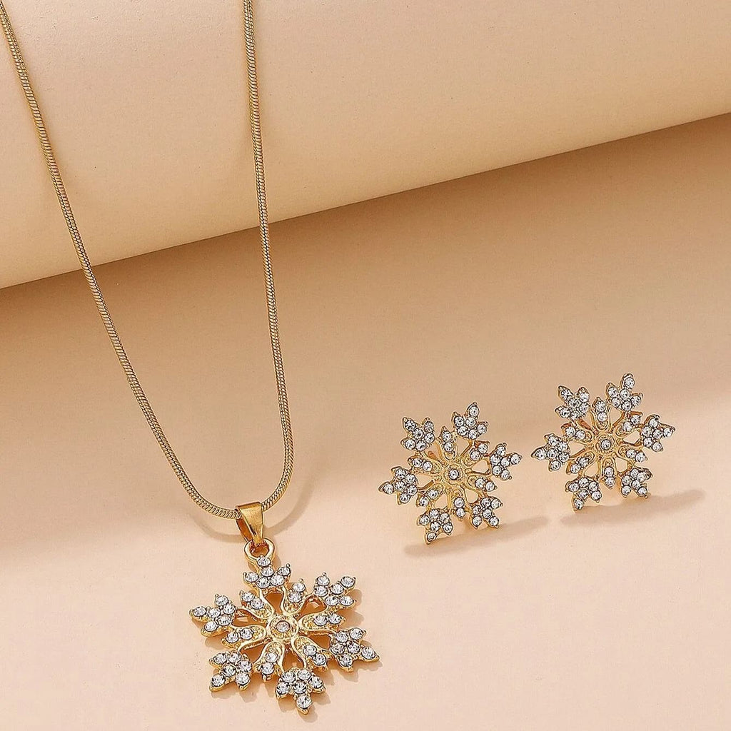 Diamonds Snowflake Earrings Necklace Set