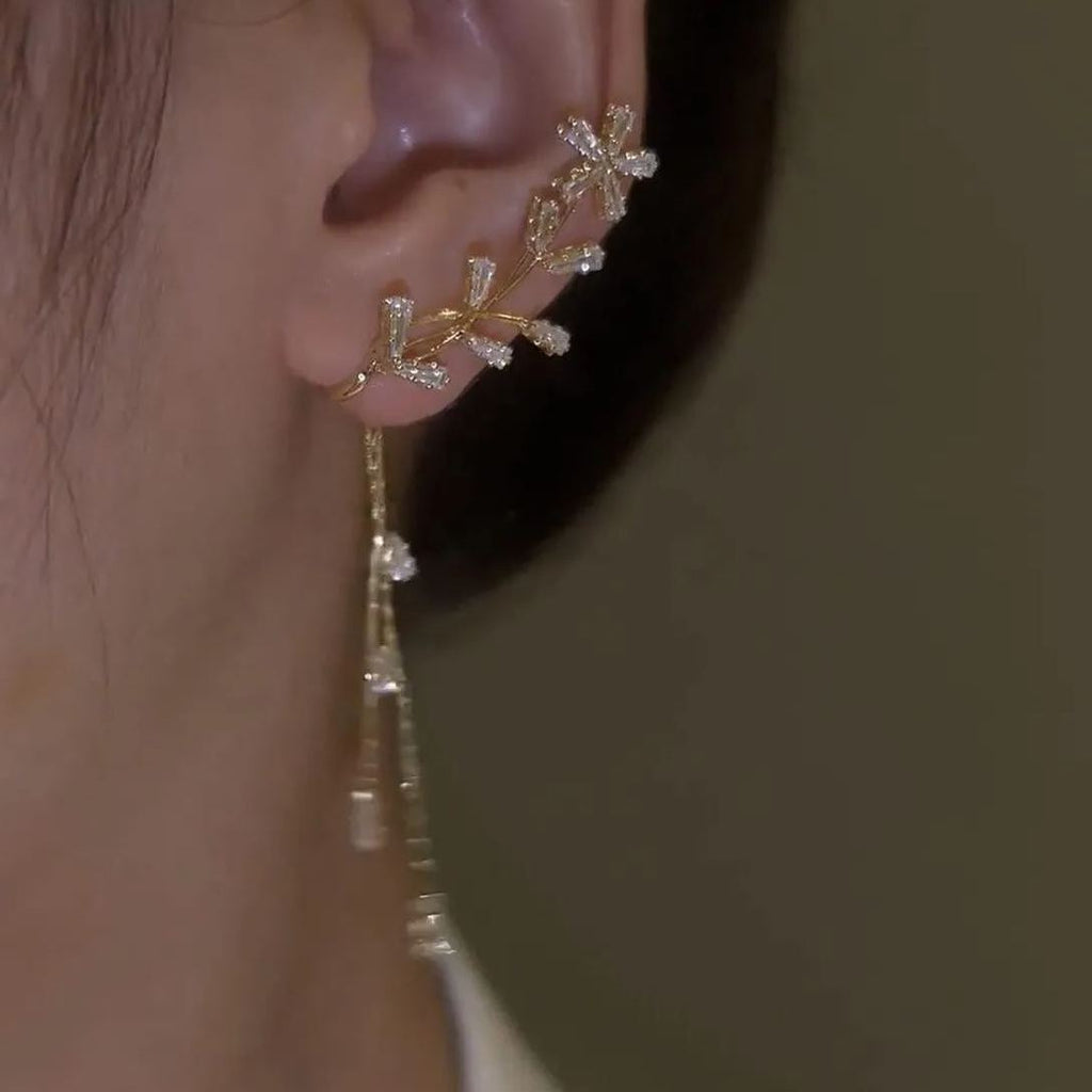 Flower Tassel Style Zircon Earrings