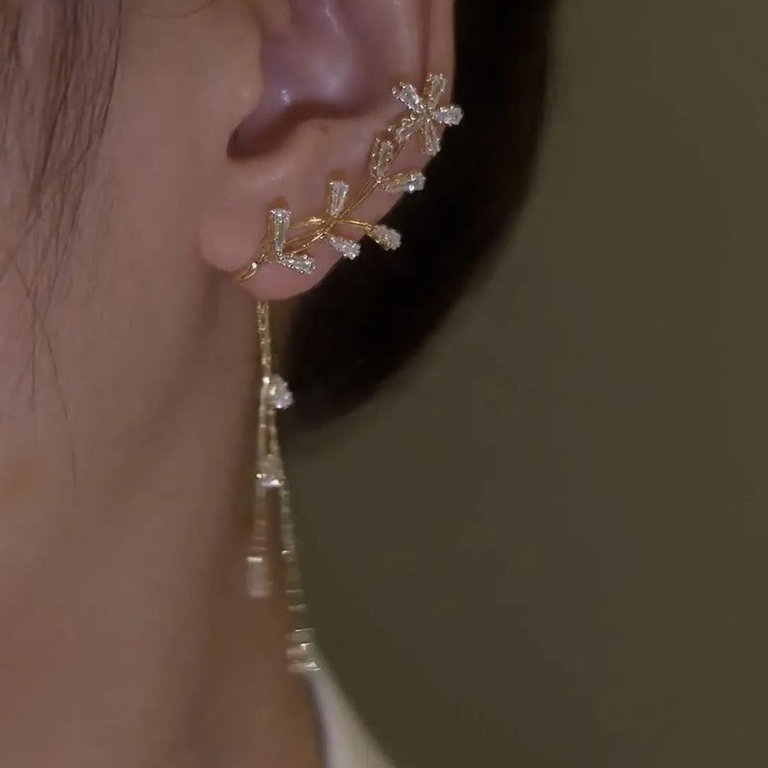 Flower Tassel Style Zircon Earrings