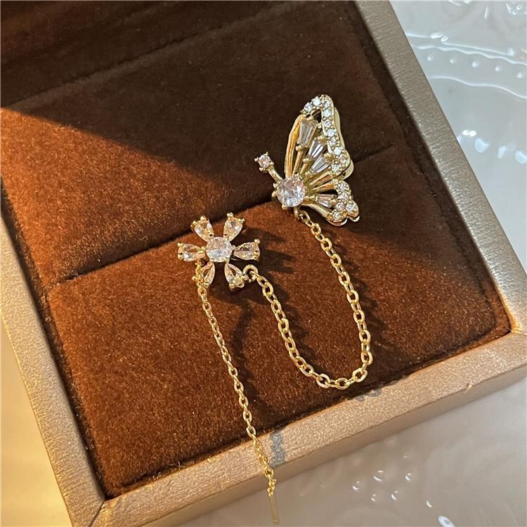Flower Butterfly Tassel Style Zircon Earrings