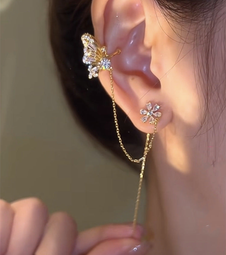 Flower Butterfly Tassel Style Zircon Earrings
