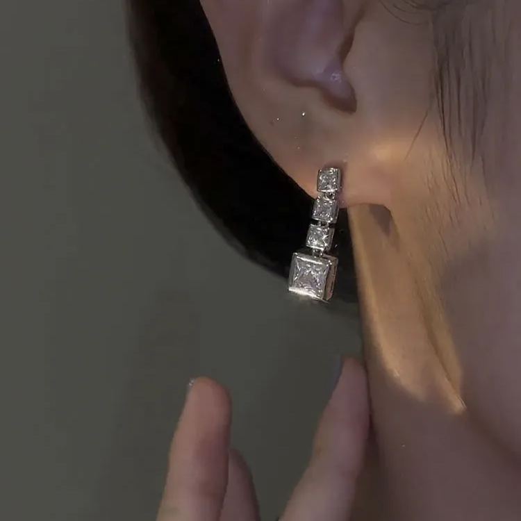 French Style Square Zircon Earrings