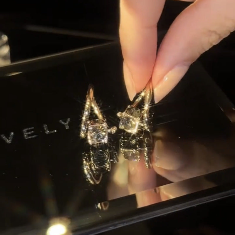 French Style Minimalist Rotatable Zircon Earrings