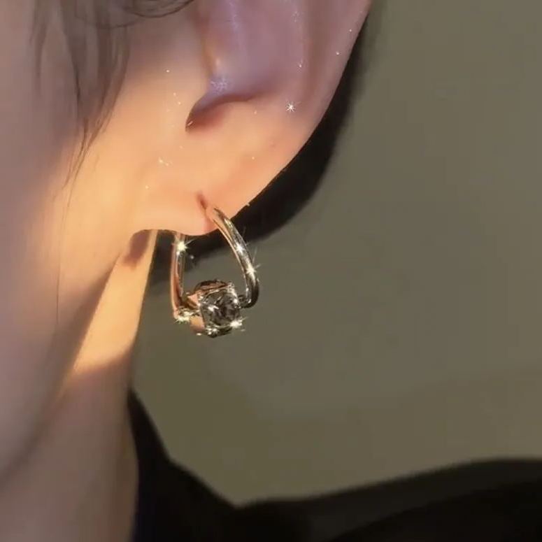 French Style Minimalist Rotatable Zircon Earrings