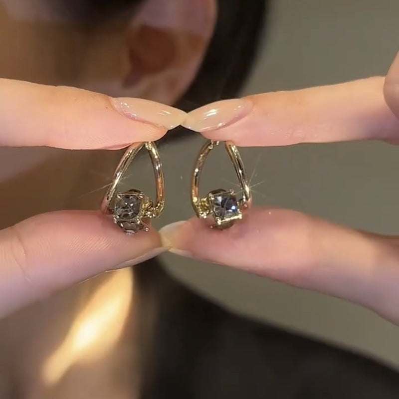 French Style Minimalist Rotatable Zircon Earrings