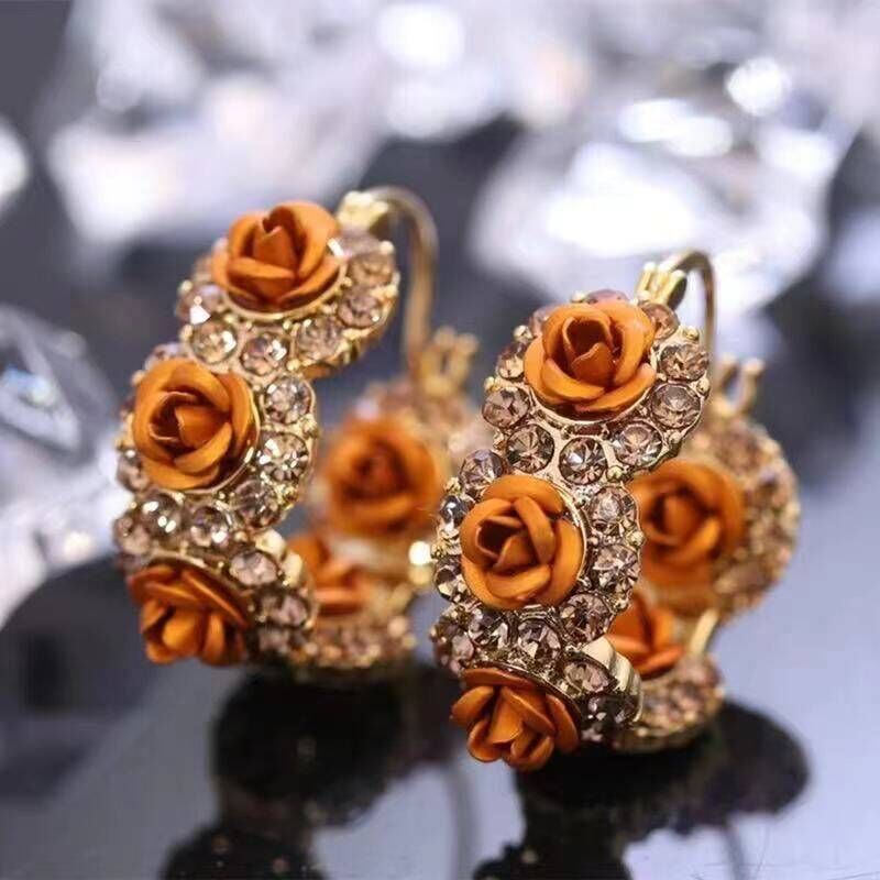 French Style Retro Champagne Rose Earrings