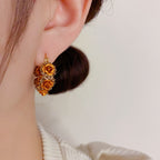 French Style Retro Champagne Rose Earrings