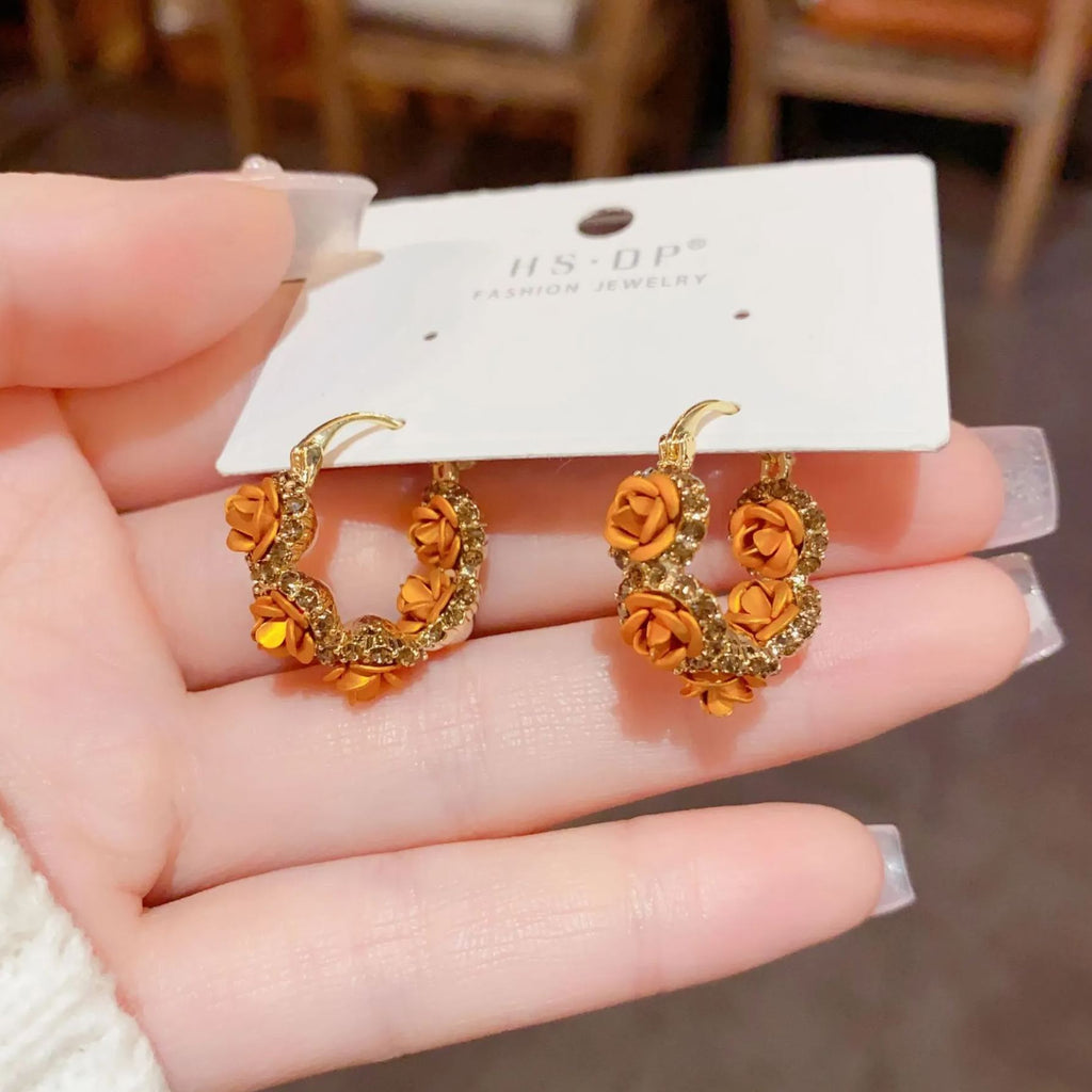 French Style Retro Champagne Rose Earrings