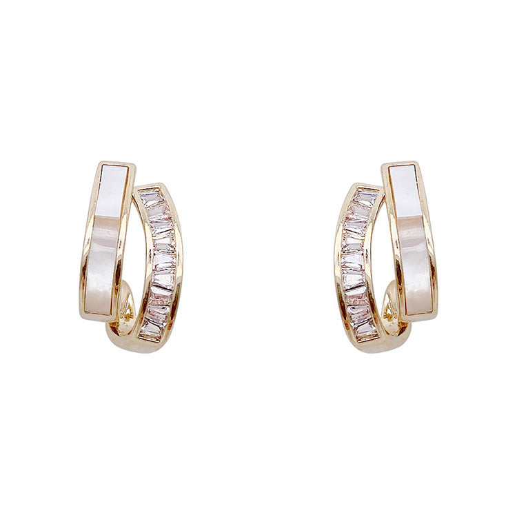 French Style Zircon Shell Earrings