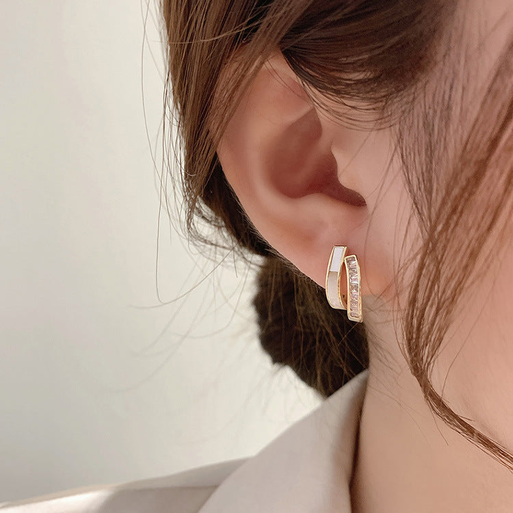 French Style Zircon Shell Earrings