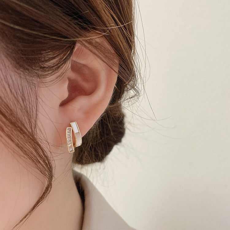 French Style Zircon Shell Earrings