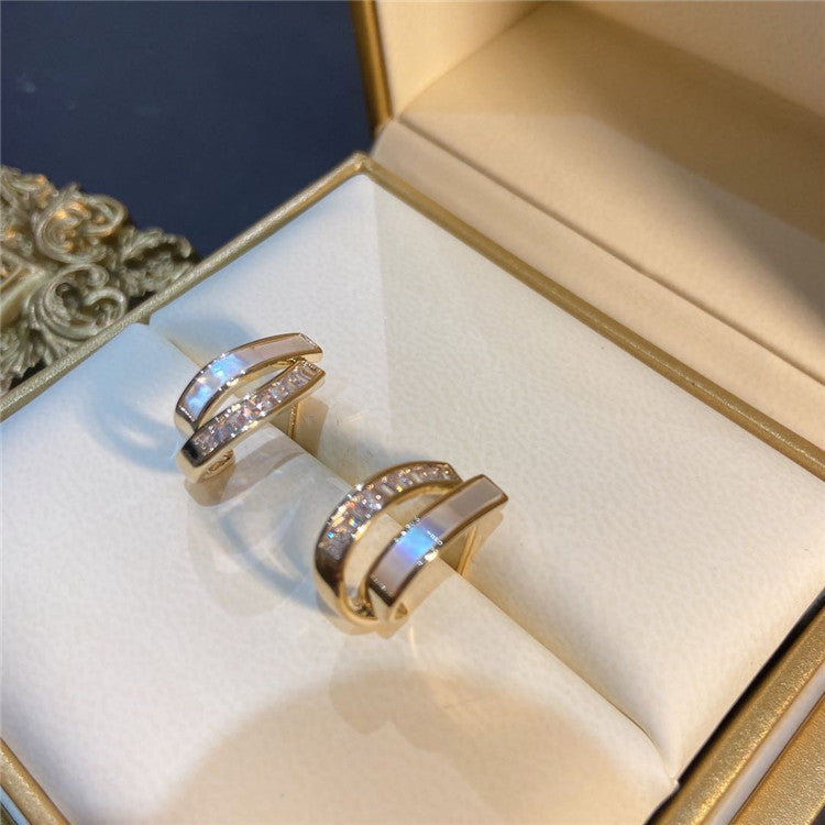 French Style Zircon Shell Earrings