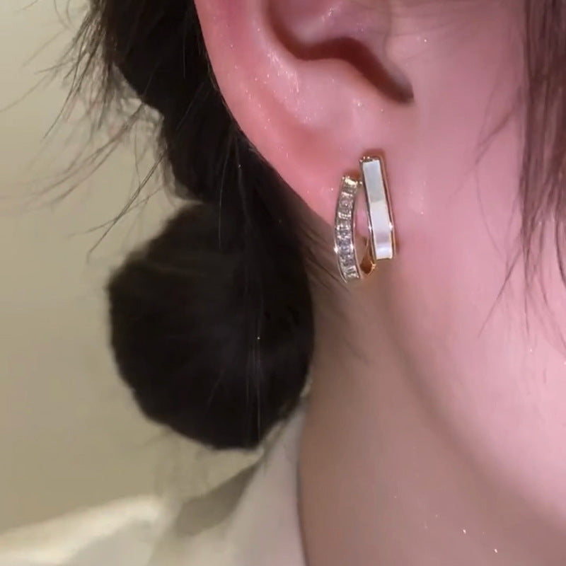 French Style Zircon Shell Earrings