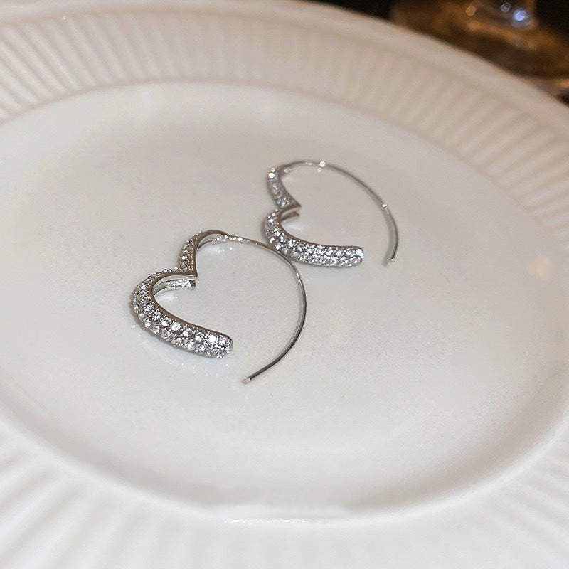French Style Heart Shaped Zircon Earrings