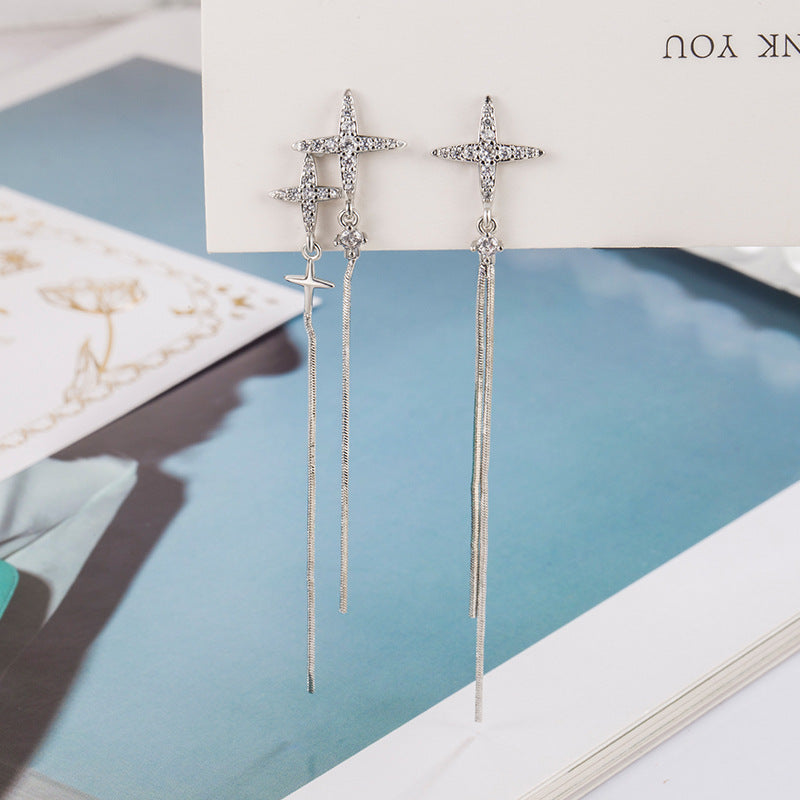 Irregular Cross Star Zircon Tassel Earrings