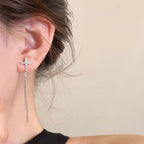 Irregular Cross Star Zircon Tassel Earrings