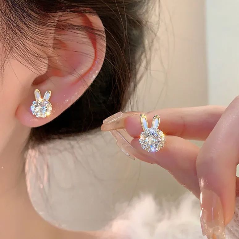 Rabbit Shape Rotating Zircon Earrings