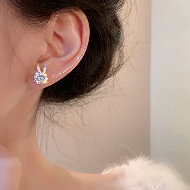 Rabbit Shape Rotating Zircon Earrings