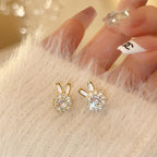 Rabbit Shape Rotating Zircon Earrings