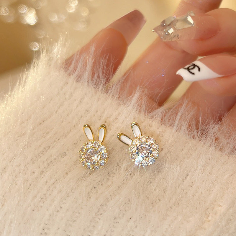 Rabbit Shape Rotating Zircon Earrings
