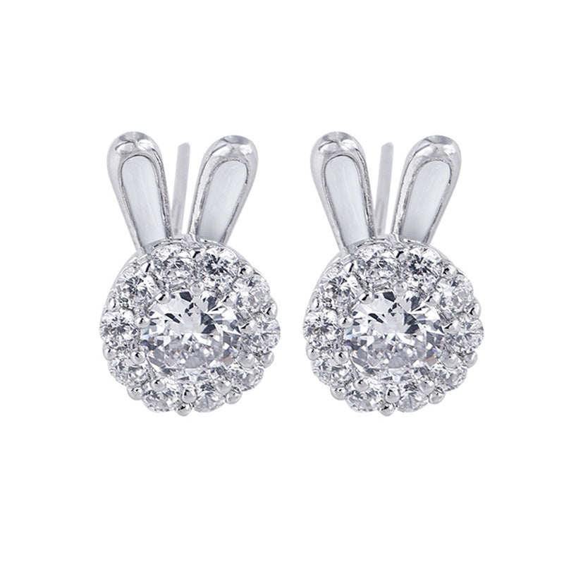 Rabbit Shape Rotating Zircon Earrings