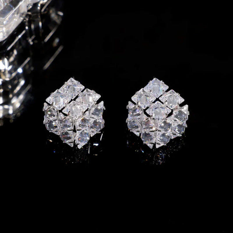 French Style Square Zircon Stud Earrings