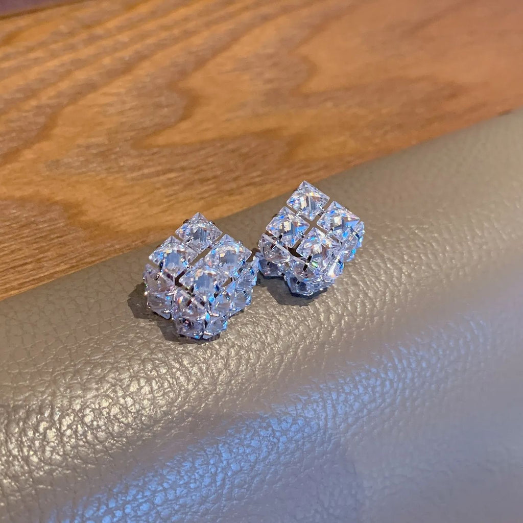 French Style Square Zircon Stud Earrings
