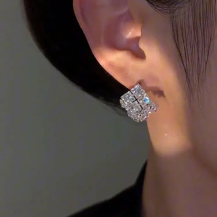 French Style Square Zircon Stud Earrings