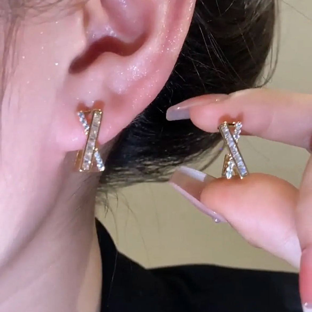 French Style Zircon Cross Earrings