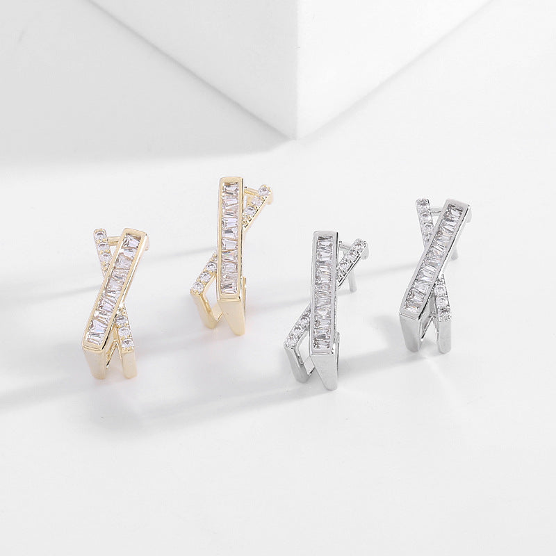 French Style Zircon Cross Earrings