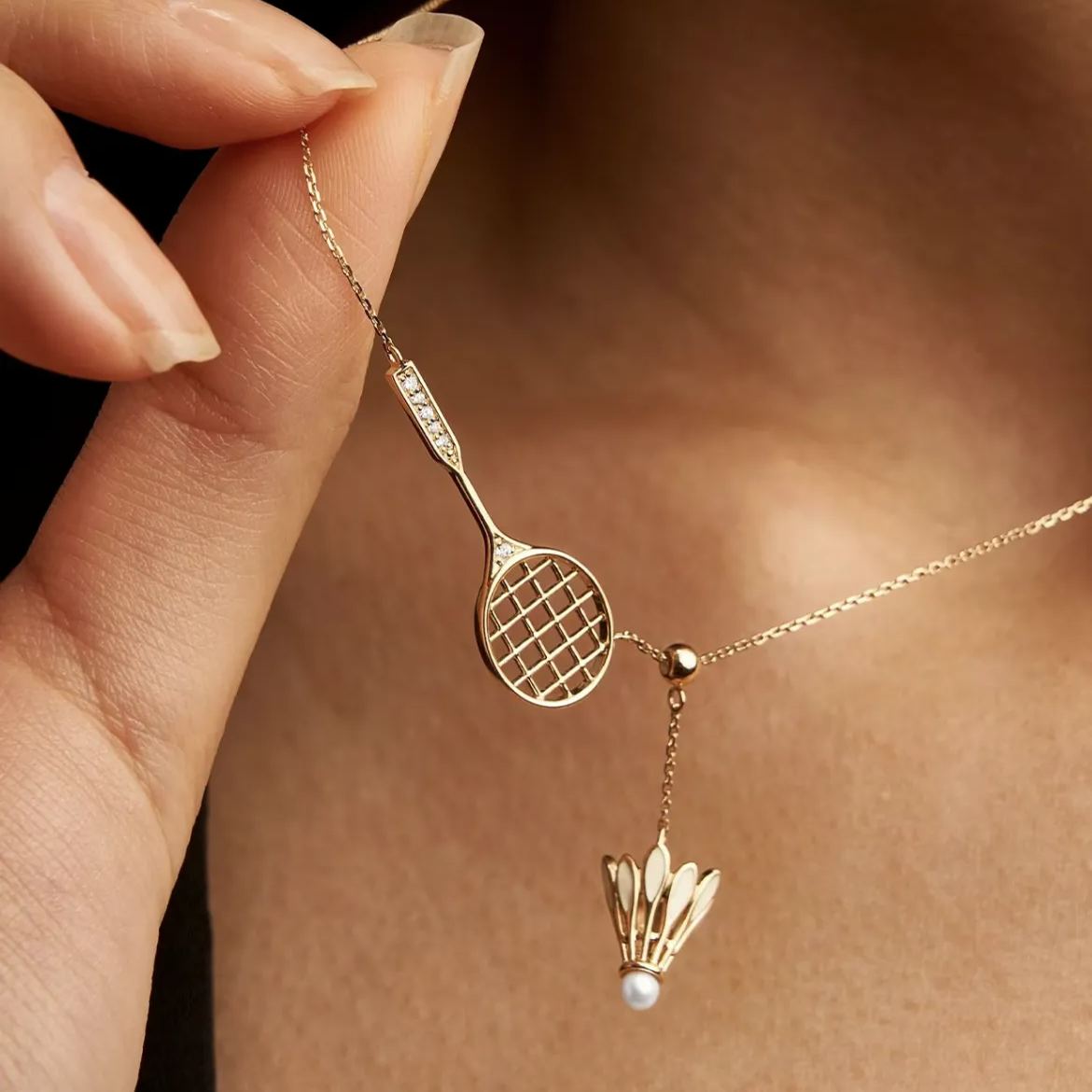 Adjustable Badminton & Racquet Fashion Necklace