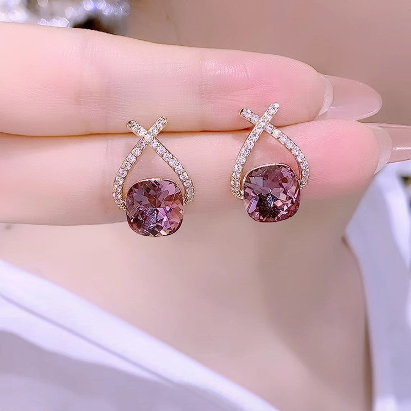 Cross Purple Zircon Earrings